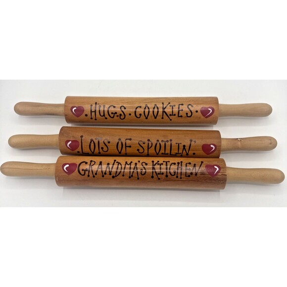 Grandma's Kitchen Decorative Rolling Pins Lots Of Spoilin Hugs Cookies Set Of 3 - Picture 1 of 14